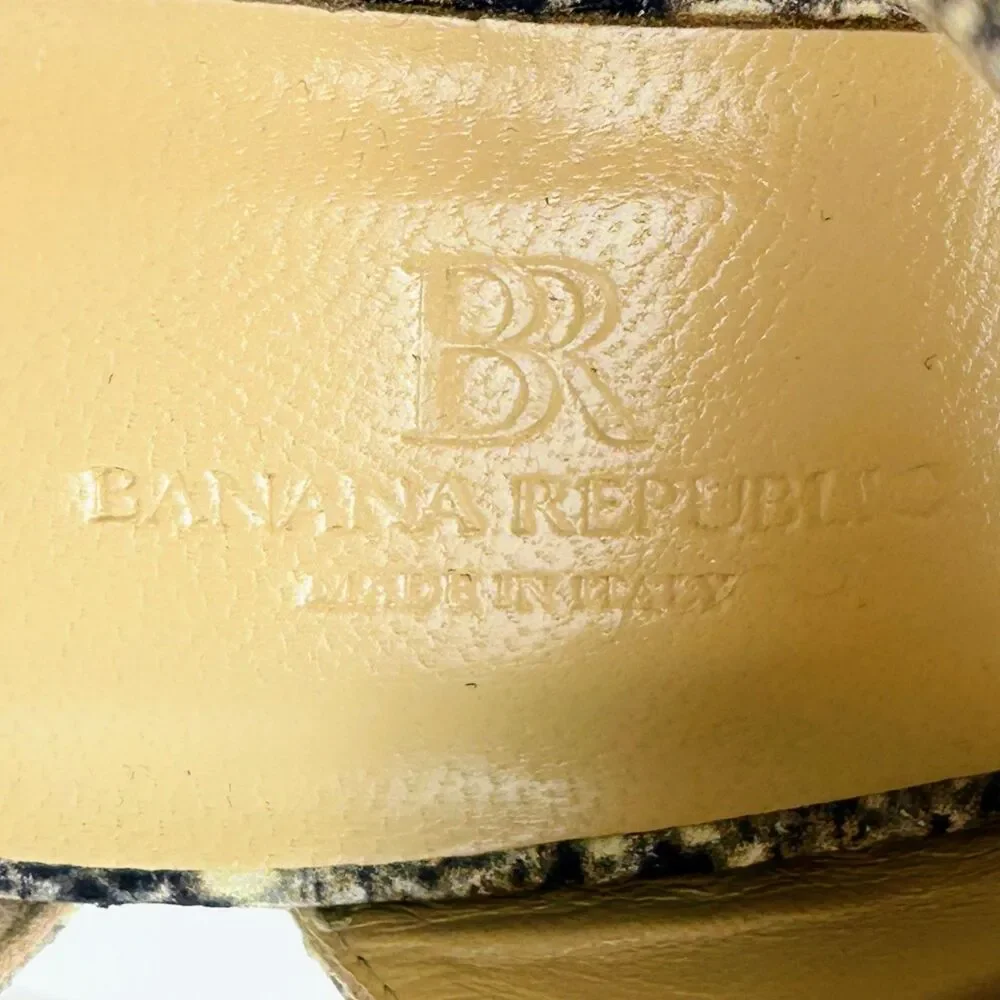Banana Republic Almeria Sandals Open Toe Block Heels Snake Print Tan Leather 8.5